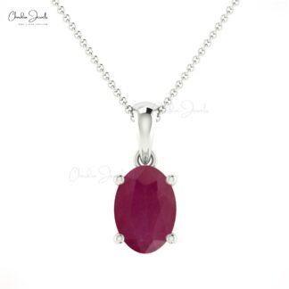 Oval Gemstone Charm With 7x5mm Ruby July Birthstone 14k Real Gold Dangle Pendant