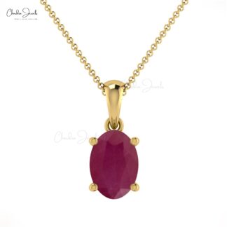 Oval Gemstone Charm With 7x5mm Ruby July Birthstone 14k Real Gold Dangle Pendant
