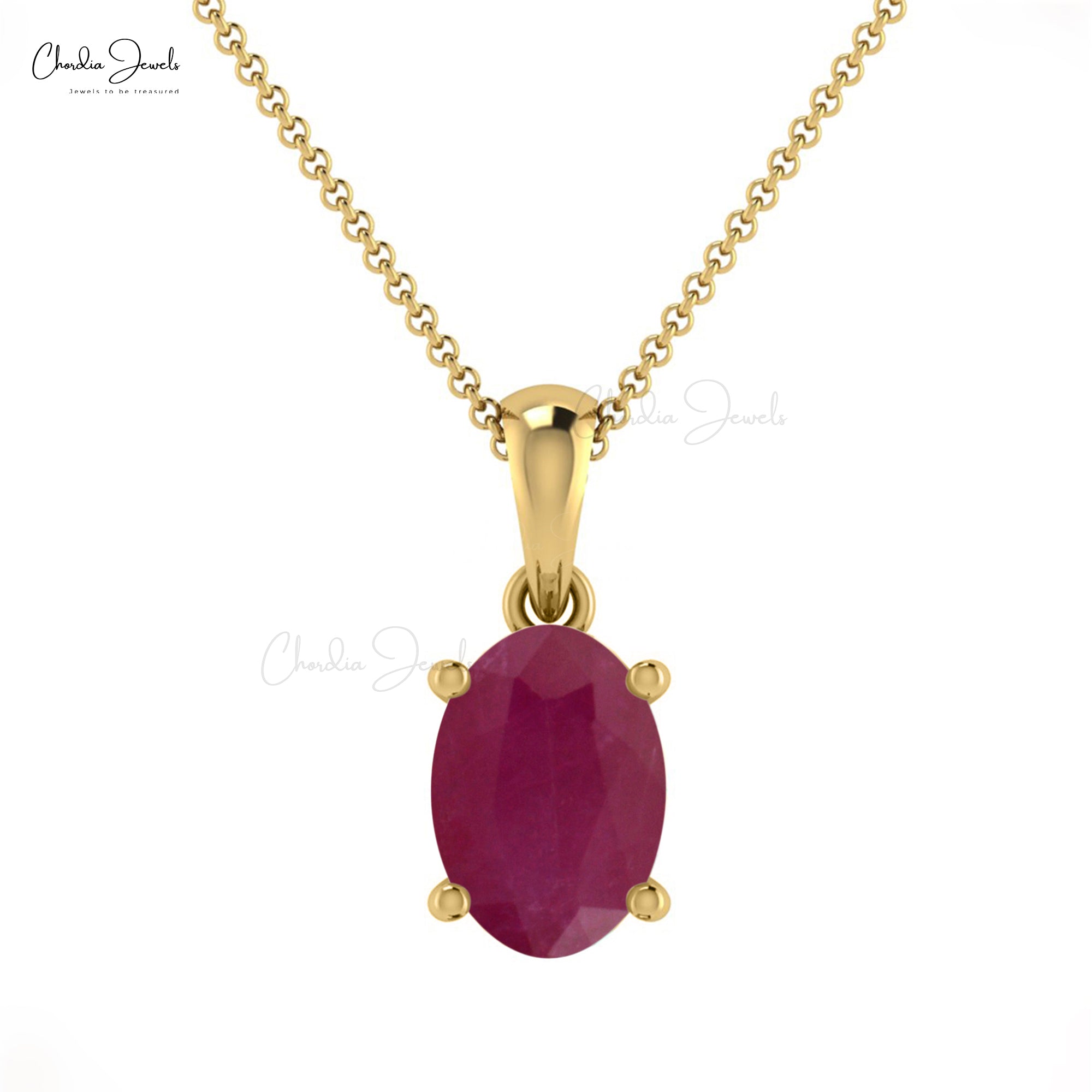 Oval Gemstone Charm With 7x5mm Ruby July Birthstone 14k Real Gold Dangle Pendant