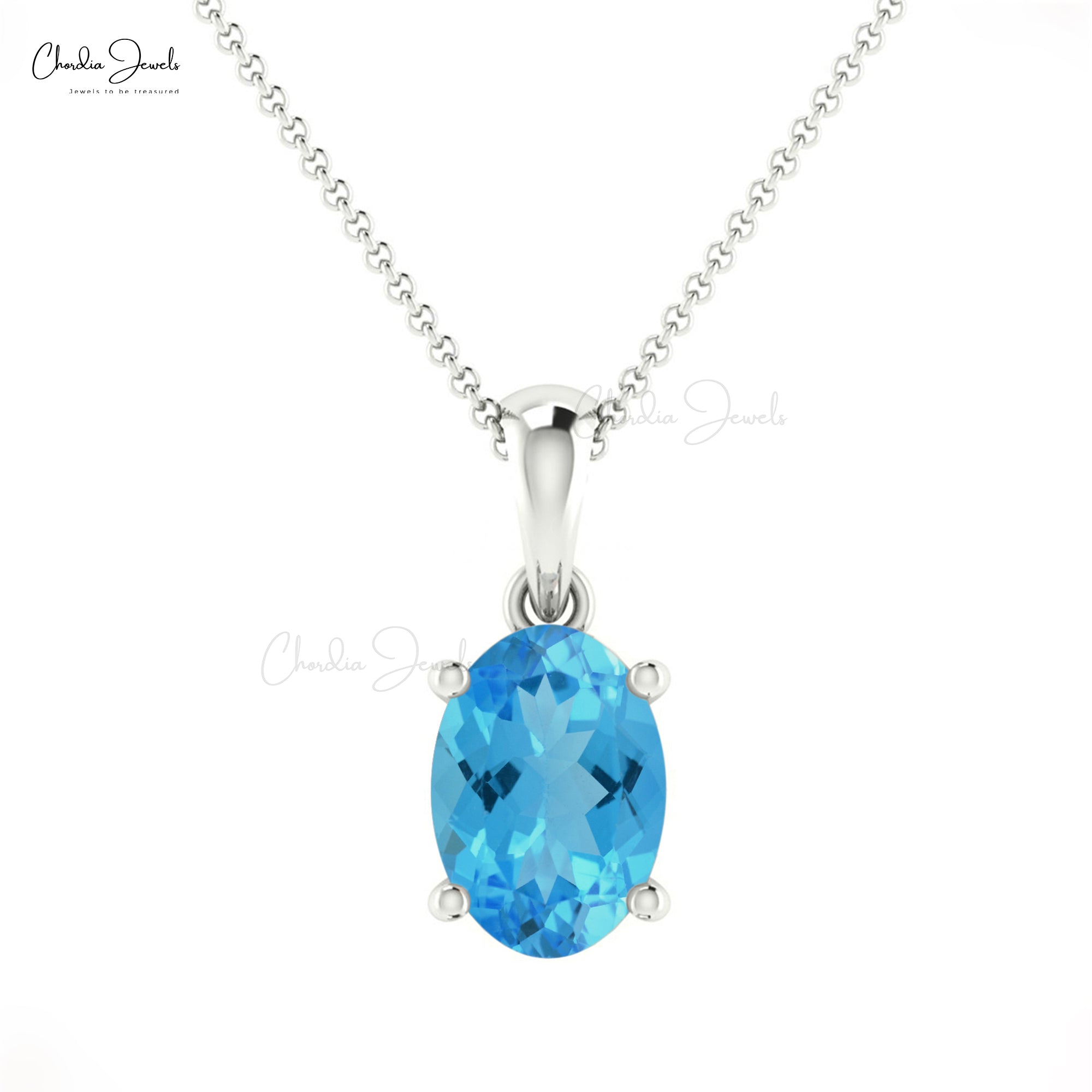 Genuine Swiss Blue Topaz Dangle Pendant in 14k Real Gold Handmade Jewelry For Mom