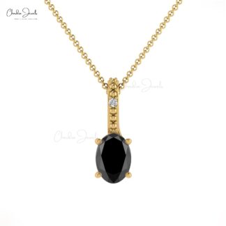 Hidden Bail Two Stone Charm In 14k Real Gold Black Diamond And G-H Diamond Pendant