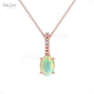 Natural Fire Opal Charm in 14k Solid Gold Gemstone And Diamond Hallmarked Pendant