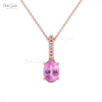 Oval Gemstone Locket in 14k Real Gold Pink Sapphire & Diamond Hidden Bail Pendant