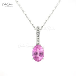 Oval Gemstone Locket in 14k Real Gold Pink Sapphire & Diamond Hidden Bail Pendant