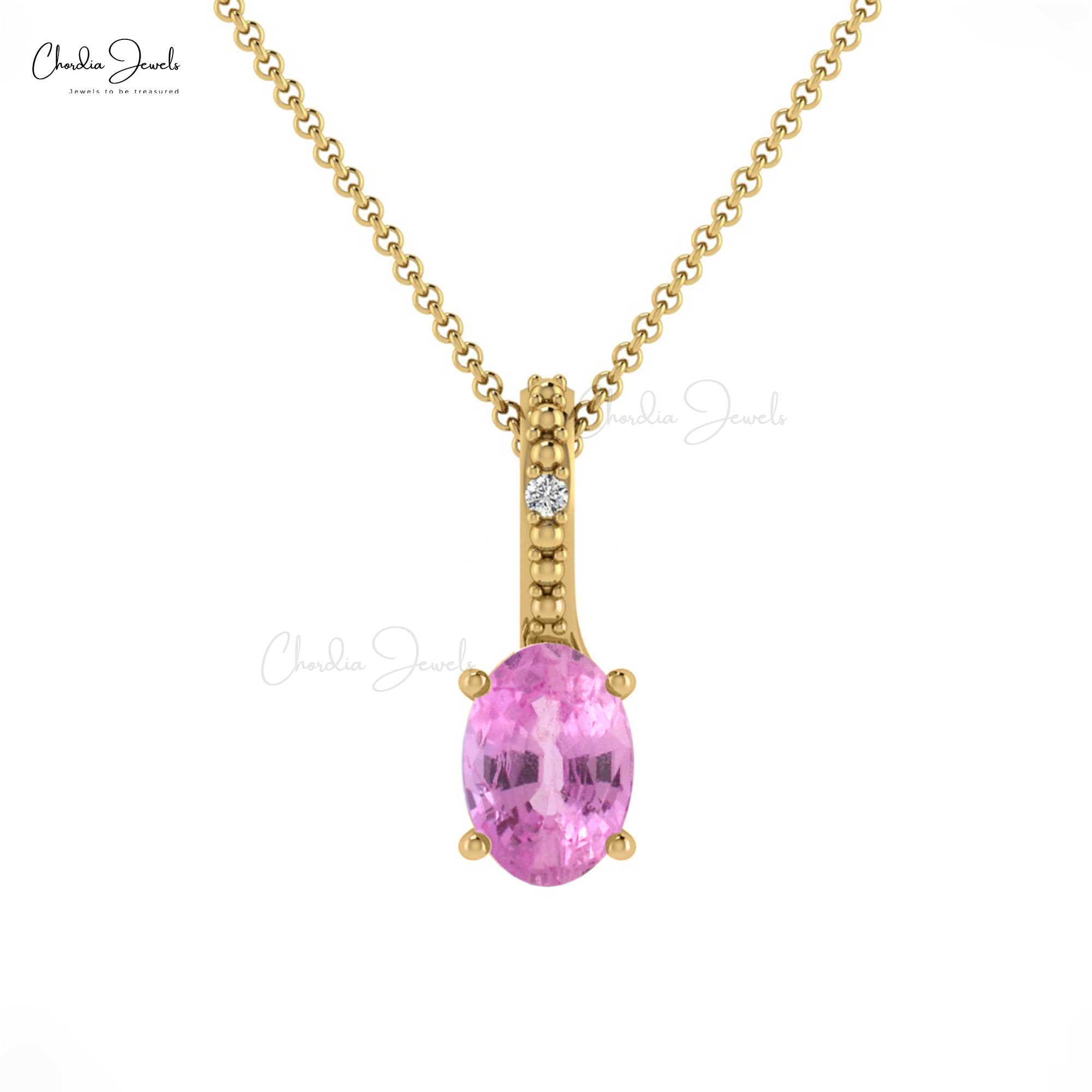 Oval Gemstone Locket in 14k Real Gold Pink Sapphire & Diamond Hidden Bail Pendant