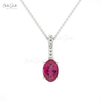 Hidden Bail Diamond Locket With 6x4mm Pink Tourmaline 14k Real Gold Pendant
