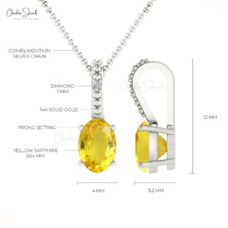 Pure 14k Gold 2 Stone Charm With 6x4mm Yellow Sapphire Diamond Hidden Bail Pendant