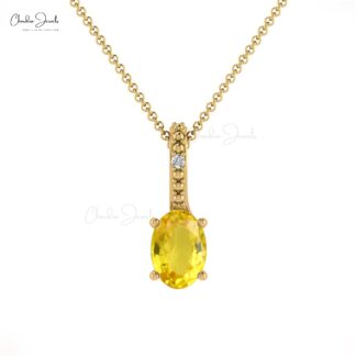 Pure 14k Gold 2 Stone Charm With 6x4mm Yellow Sapphire Diamond Hidden Bail Pendant