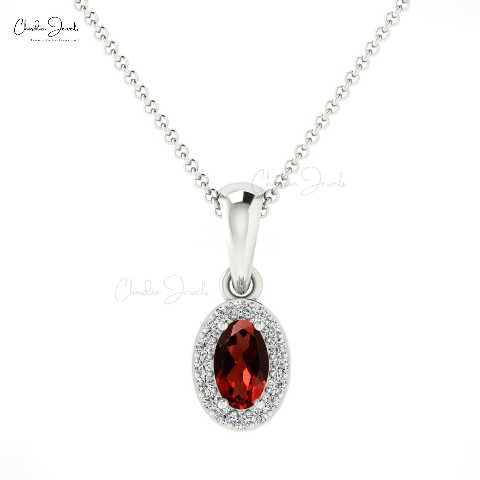 Halo Gemstone Pendant in 14k Real Gold Red Garnet ANd Diamond Hallmark Pendant