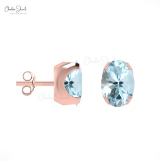 Natural Aquamarine 6x4mm Prong Set Stud Earring