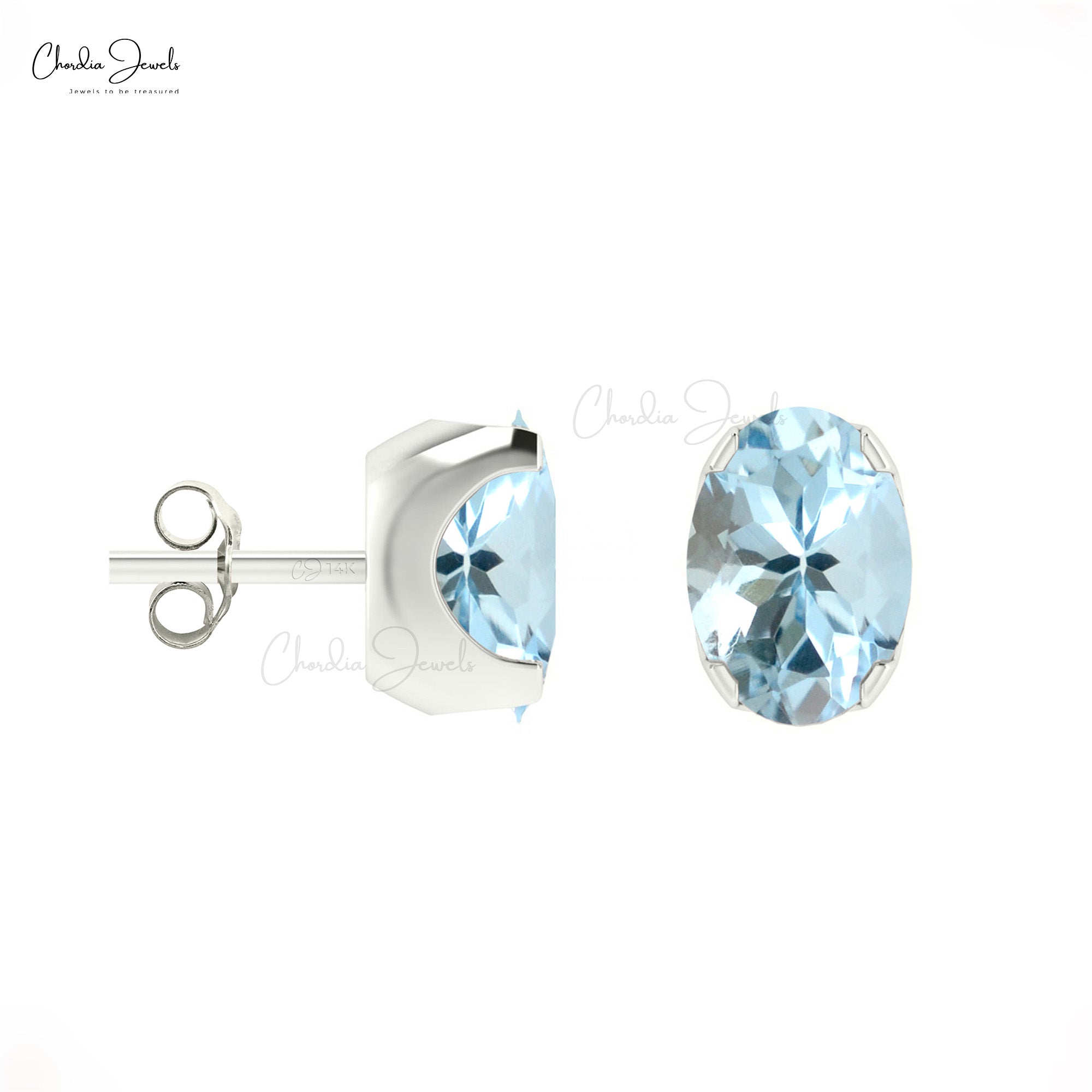 Natural Aquamarine 6x4mm Prong Set Stud Earring
