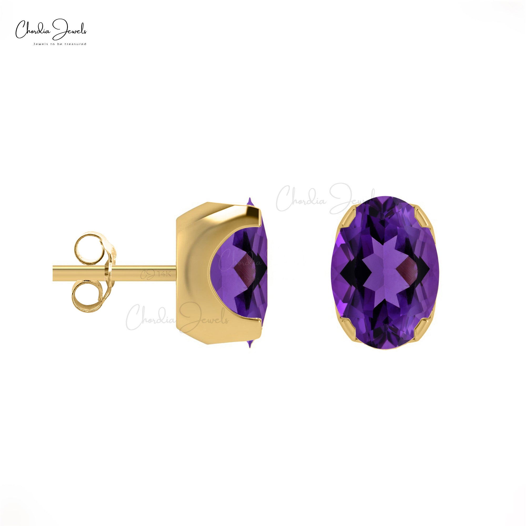 Natural AAA Amethyst 6x4mm Oval Cut Solitaire Studs, 0.88 Ct February Birthstone Stud Earrings , 14k Solid Gold 4-Prong Set Gemstone Fine Jewelry For Anniversary Gift