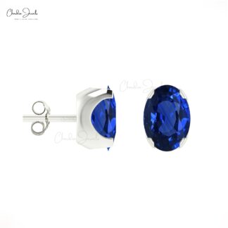 Genuine Blue Sapphire Studs For Her 14k Solid Gold Push Back Earrings 6x4mm Oval Cut Fine Jewelry For Birthday Gift