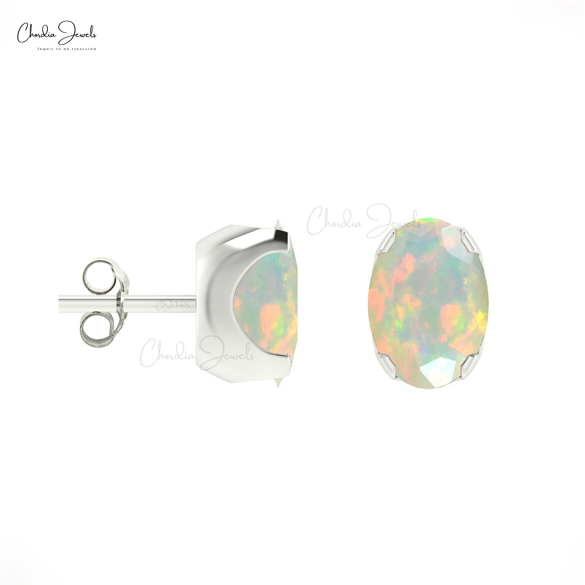 Natural Opal Solitaire Stud Earrings 14k Real Gold Dainty Studs 6x4mm Oval Gemstone Earrings Minimalist Jewelry For Her
