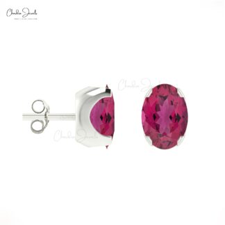 Genuine Pink Tourmaline Oval Cut Gemstone Studs Earring 14k Solid Gold Earrings For October Birthstone