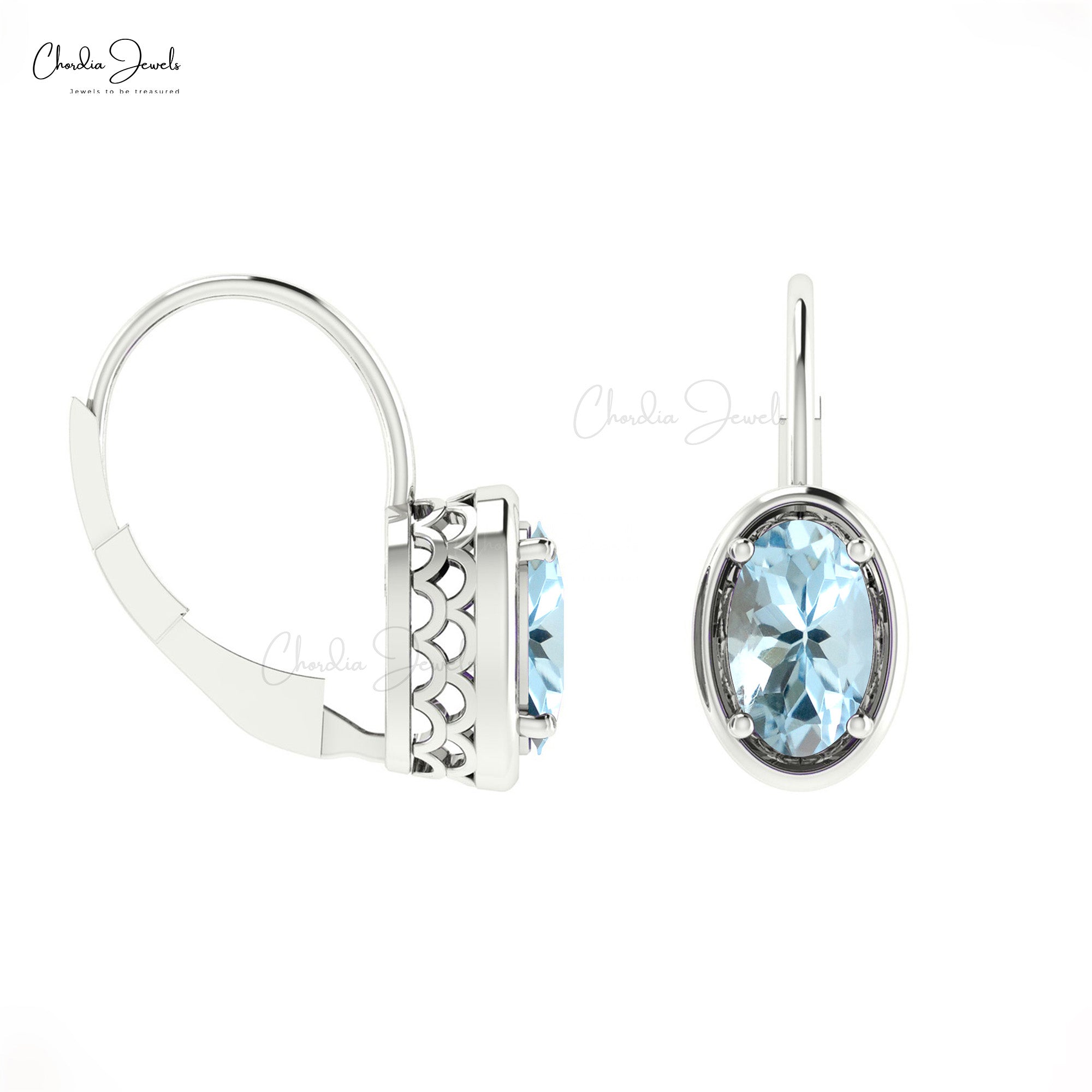 Natural Aquamarine 7x5mm Lever Back Hoop Earring