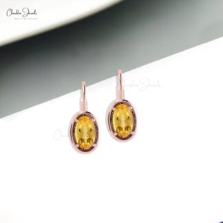 Genuine Citrine Gemstone Lever back Earrings 14k Solid Gold November Birthstone Earring