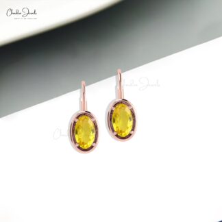 Genuine 1.4ct Yellow Sapphire Dangle Earrings 14k Solid Gold Leverback Earring For Her