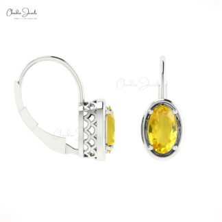 Genuine 1.4ct Yellow Sapphire Dangle Earrings 14k Solid Gold Leverback Earring For Her