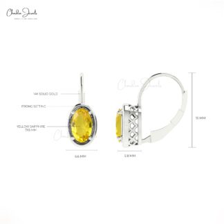Genuine 1.4ct Yellow Sapphire Dangle Earrings 14k Solid Gold Leverback Earring For Her