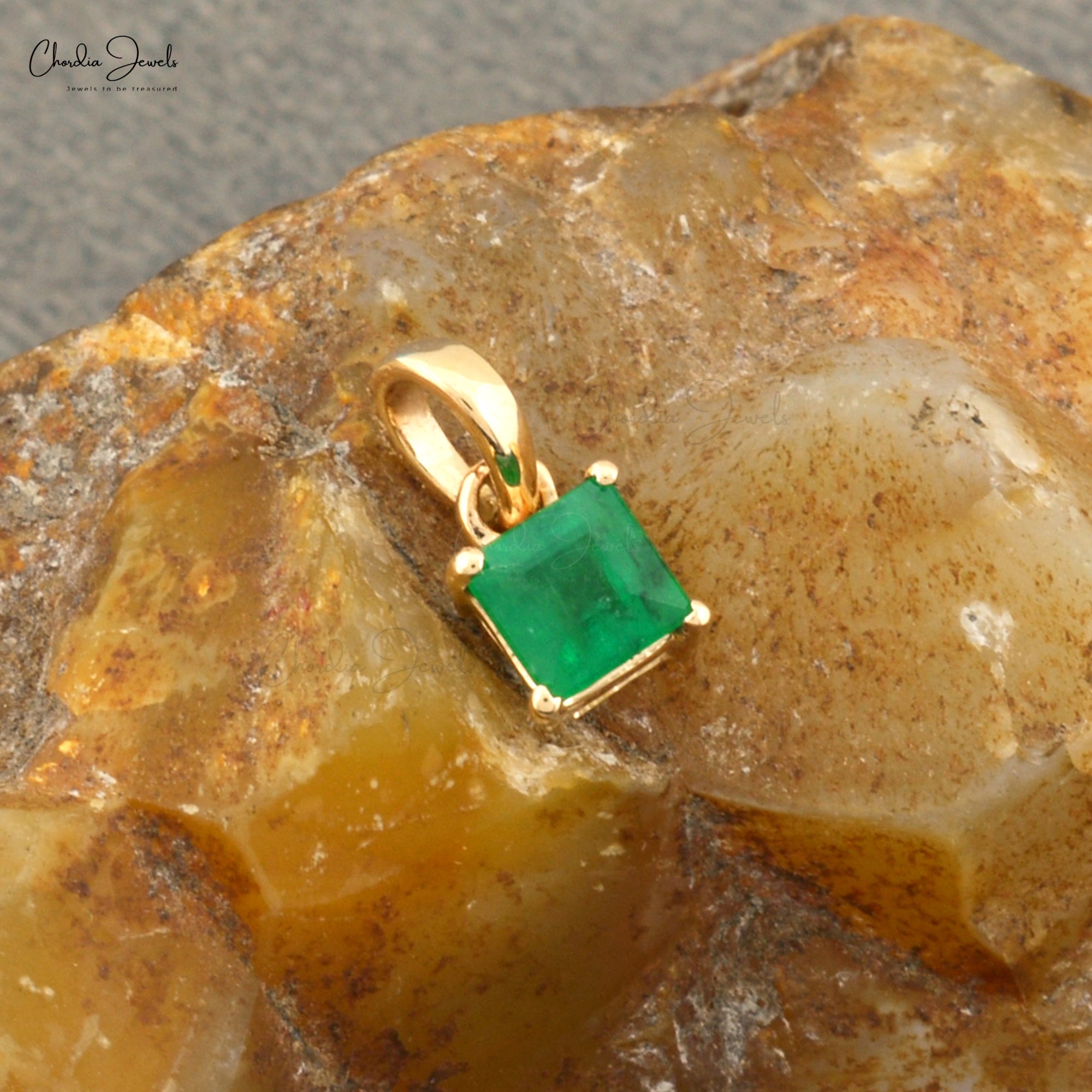 Genuine Emerald 4mm Square Pendant In 14k Yellow Gold Solitaire Light Weight Necklace