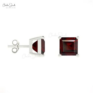 Garnet 6x4mm Square-Cut Solitaire 14k Solid Gold Stud Earrings
