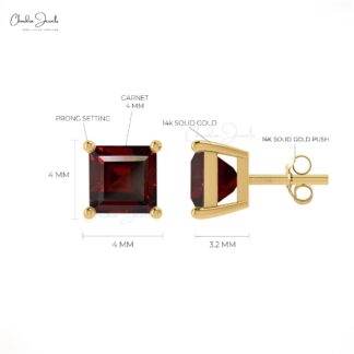 Garnet 6x4mm Square-Cut Solitaire 14k Solid Gold Stud Earrings