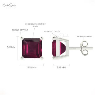 Natural 0.7ct Rhodolite Garnet Mini Studs 14k Real Gold January Birthstone Earrings For Love