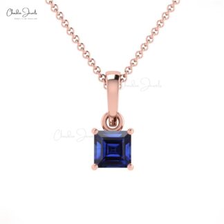 Genuine Blue Sapphire Charm With 4mm Gemstone Prong Set in 14k Gold Dangle Pendant