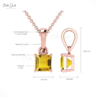 Natural Citrine Solitaire Pendant in 14k Solid Gold Gemstone Fine Jewelry For Her