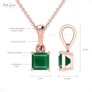 Natural 0.35ct Emerald Gemstone Pendant 14k Solid Gold Single Stone Pendant For Wedding Gift