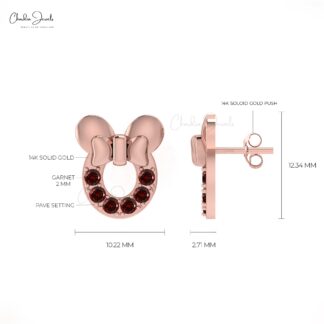 Genuine 0.72ct Garnet Mickey Mouse Earrings In 14k Solid Gold