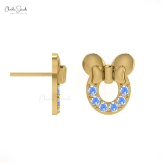 June Birthstone Rainbow Moonstone Mickey Mouse Stud Earrings In 14k Solid Gold