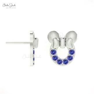 Genuine Tanzanite Mickey Mouse Earrings in 14k Gold Tiny 2mm Round Stone Delicate Earrings