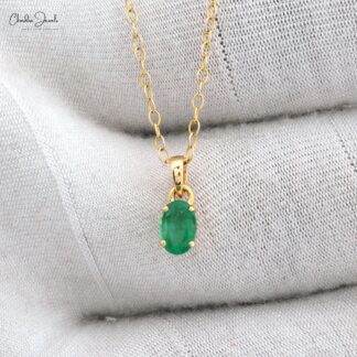 Natural Zambian Emerald Solitaire Pendant In 14k Real Yellow Gold Gemstone Women Jewelry