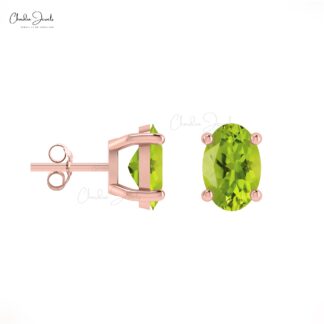 Prong Set 1.44ct Peridot Solitaire Studs 14k Real Gold Light Weight Gemstone Stud Earrings