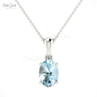 Genuine Aquamarine Oval Gemstone Pendant in 14k Gold