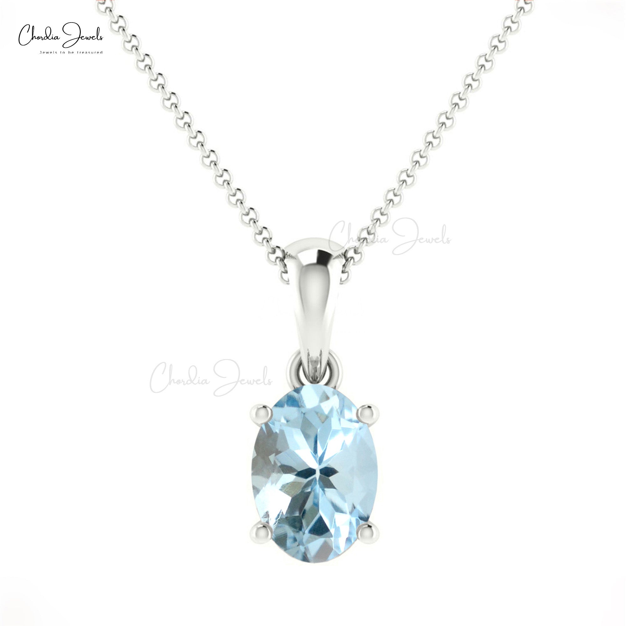 Genuine Aquamarine Oval Gemstone Pendant in 14k Gold