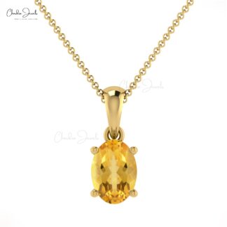Oval Gemstone Charm With 0.42 Ct Citrine Prong Set in 14k Solid Gold Dangle Pendant