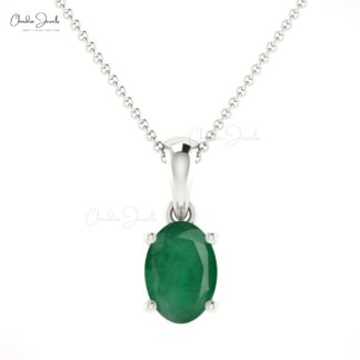Oval Dangle Charm With 6x4mm Zambian Emerald Prong Set In 14k Solid Gold Pendant