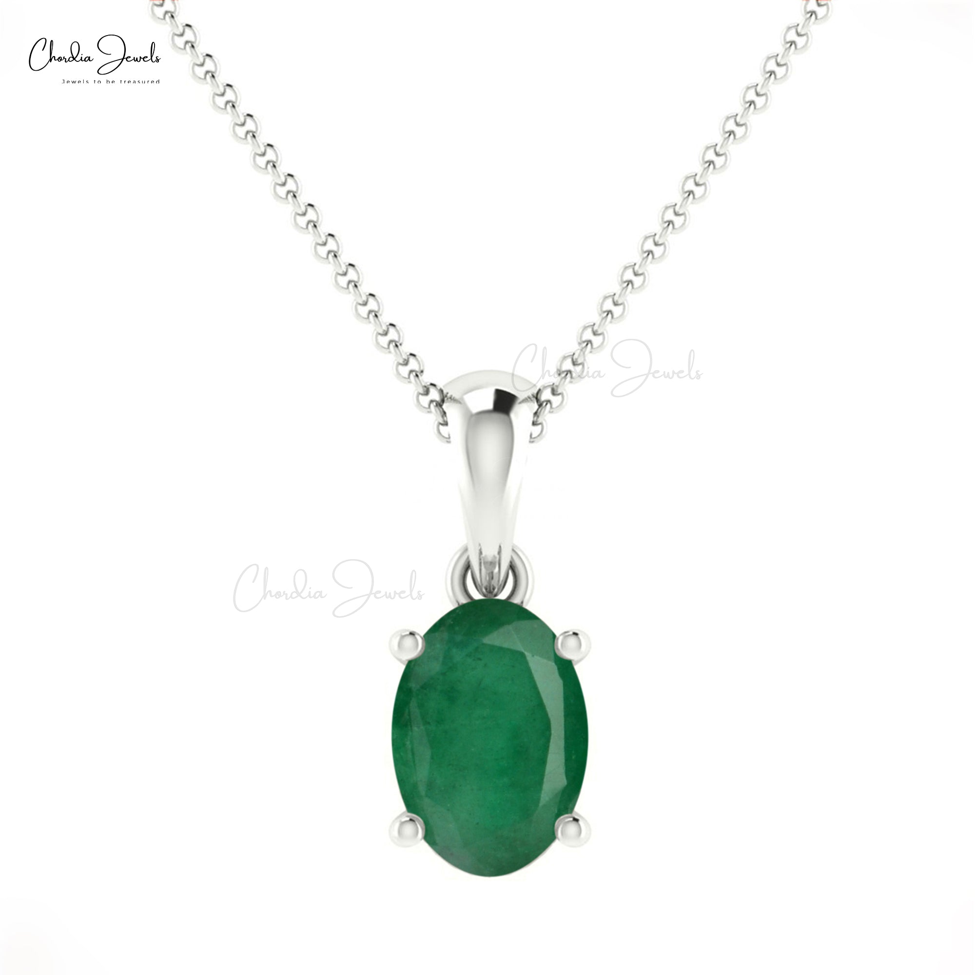 Oval Dangle Charm With 6x4mm Zambian Emerald Prong Set In 14k Solid Gold Pendant