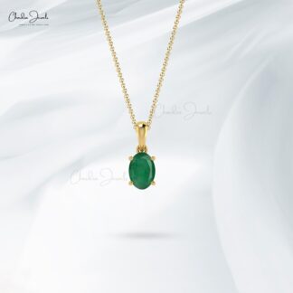 Oval Dangle Charm With 6x4mm Zambian Emerald Prong Set In 14k Solid Gold Pendant