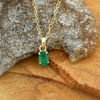 Natural Zambian Emerald Solitaire Pendant In 14k Real Yellow Gold Gemstone Women Jewelry