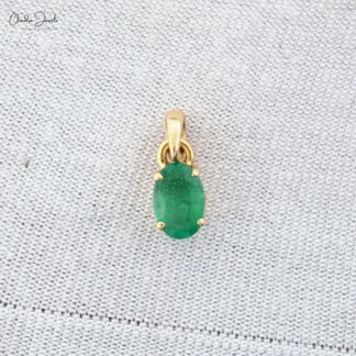 Natural Zambian Emerald Solitaire Pendant In 14k Real Yellow Gold Gemstone Women Jewelry