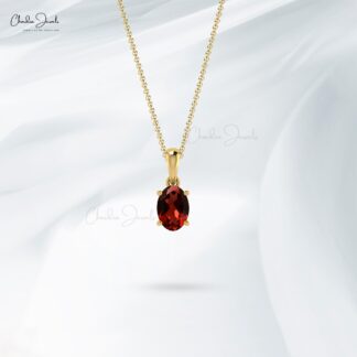 Genuine Natural Oval Garnet in 14k Solid Gold Gemstone Pendant