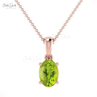 Genuine Peridot Solitaire Pendant in 14k Solid Gold Gemstone Minimal Jewelry For Her