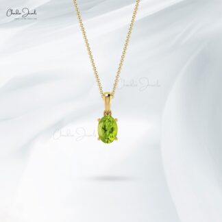 Genuine Peridot Solitaire Pendant in 14k Solid Gold Gemstone Minimal Jewelry For Her
