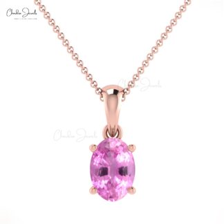 Natural Pink Sapphire 0.58 Ct Oval Pendant In 14k Gold Solitaire Light Weight Necklace