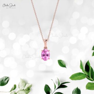 Natural Pink Sapphire 0.58 Ct Oval Pendant In 14k Gold Solitaire Light Weight Necklace