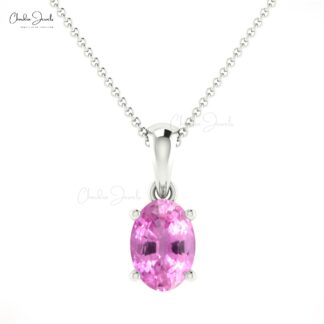 Natural Pink Sapphire 0.58 Ct Oval Pendant In 14k Gold Solitaire Light Weight Necklace